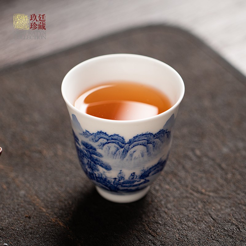 玖廷手绘陶瓷茶杯白瓷青花瓷品茗主人杯景德镇高档个人专用小茶杯