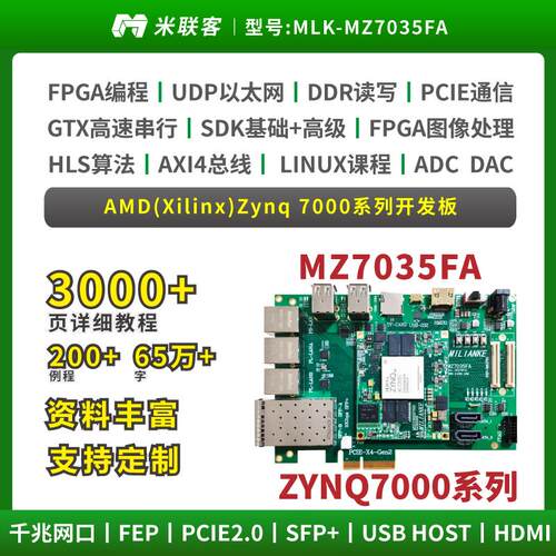 米联客FPGA开发板XILINX-ZYNQ7035/7030 MZ7035FA ARM双核3网口