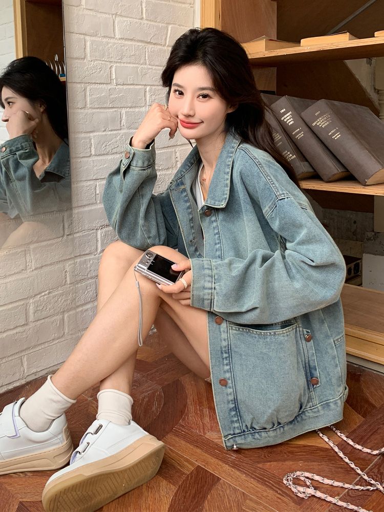 复古牛仔外套女2026春秋新款韩版慵懒风小个子宽松休闲夹克上衣