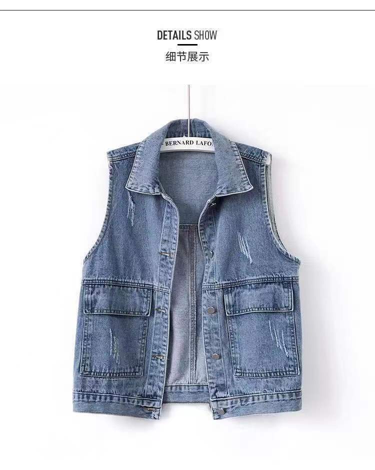 春夏新款牛仔马甲女短款韩版宽松百搭大口袋无袖背心马夹外套坎肩