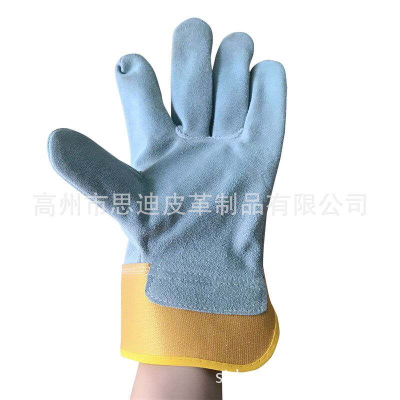 加厚皮革焊接手套黄胶短全皮短款工业电焊耐高温防烫工作防刺穿