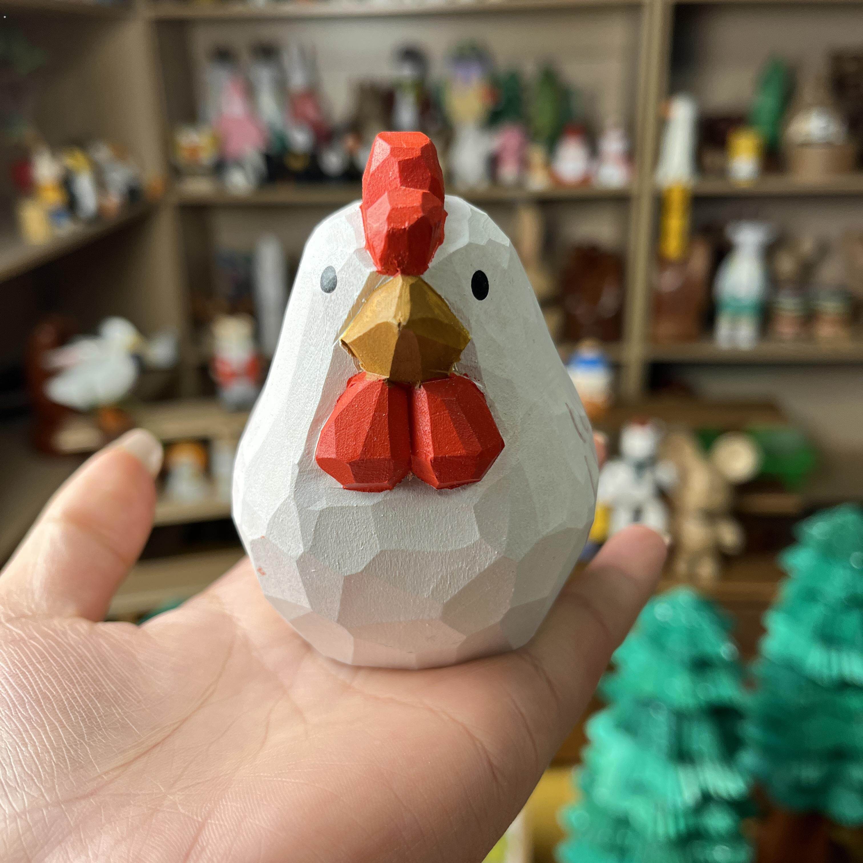 木雕小鸡桌面装饰小摆件纯手工十二生肖生日创意新年礼物