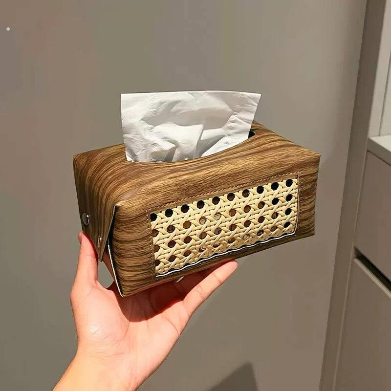 软壳抽纸盒木纹皮革藤编纸巾盒客厅茶几家用卫生间桌面装饰摆件