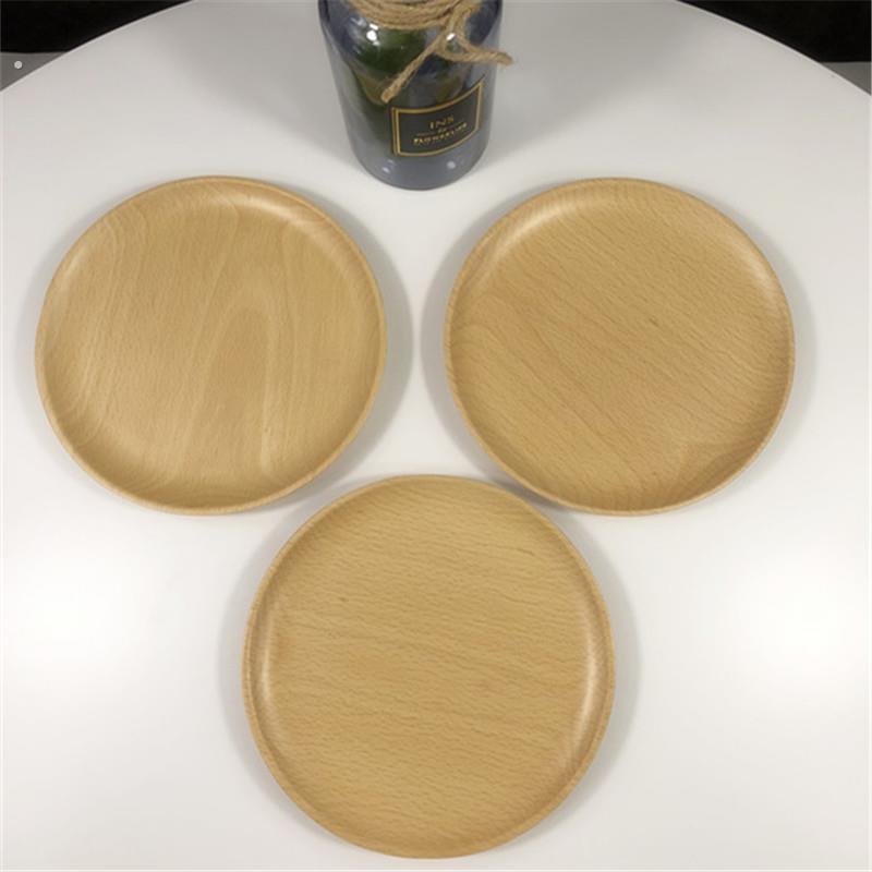 木质托盘圆形餐盘榉木小点心盘木制餐具下午茶糕点便携下午茶