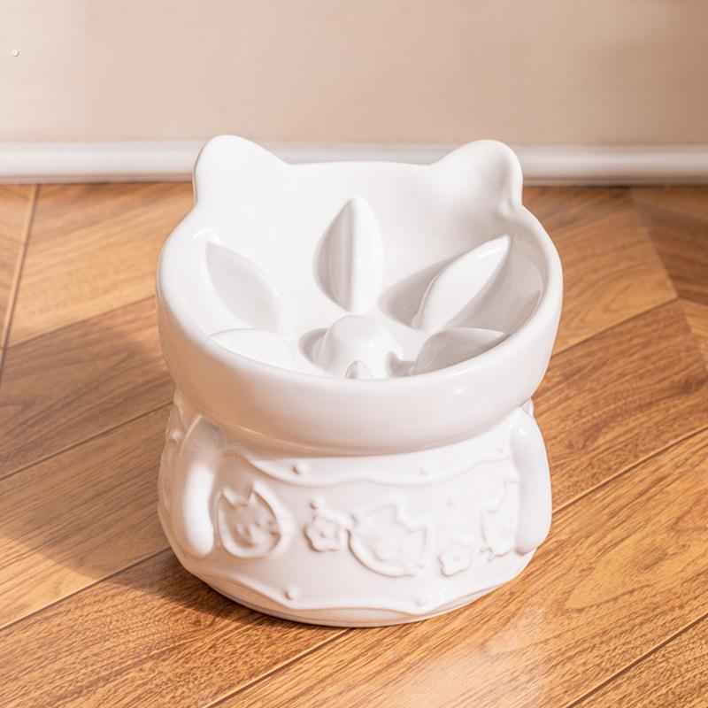 宠物碗陶瓷慢食缓食猫狗碗猫粮碗斜口碗护颈椎高脚碗水碗日式猫碗