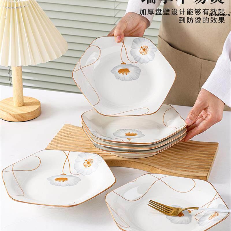 厂家。精致小菜盘6寸盘子家用2023新款高级感8英寸六角盘面汤碗陶