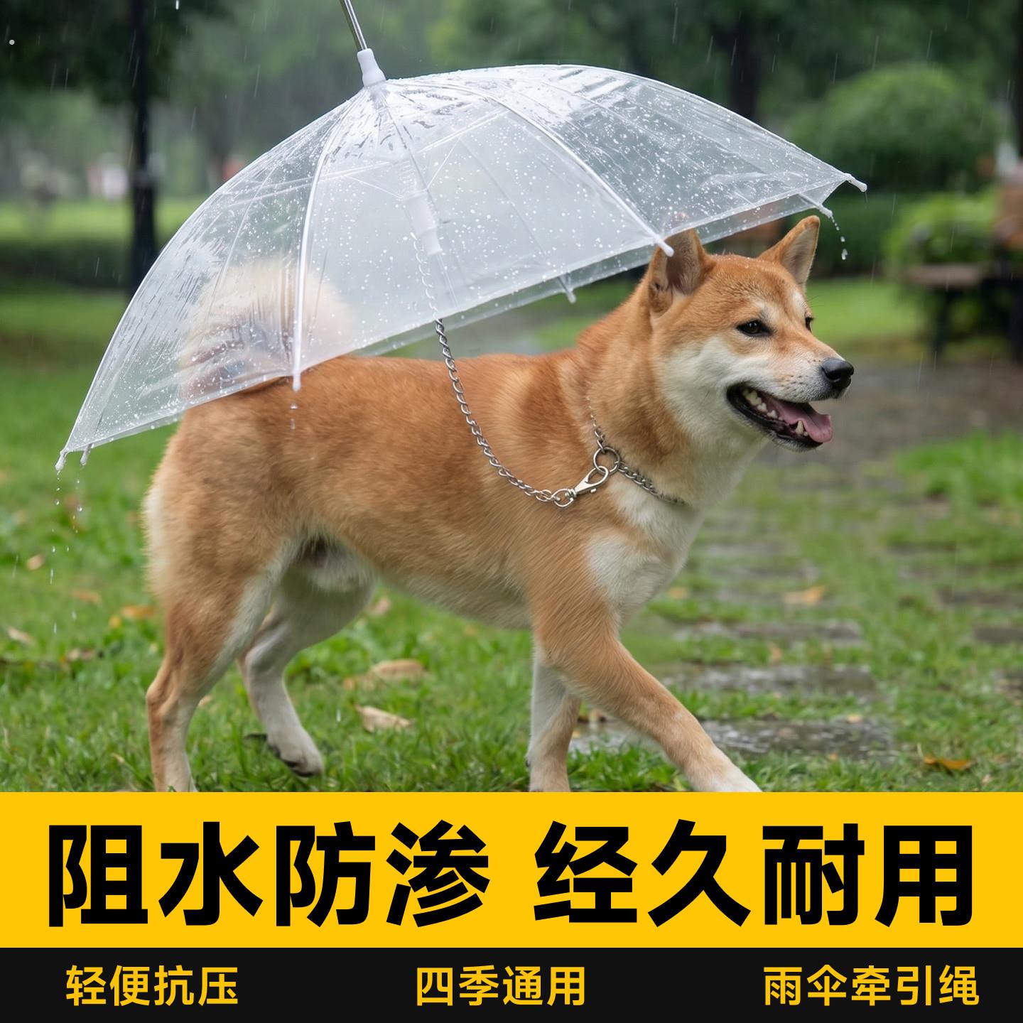 狗狗雨伞夏季防雨外出透明雨具下雨天遛狗神器遛狗伞牵引宠物用品