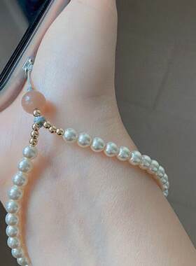 手机珍珠吊坠挂件串珠链条挂绳手腕款吊坠链子小饰品女精致高级感