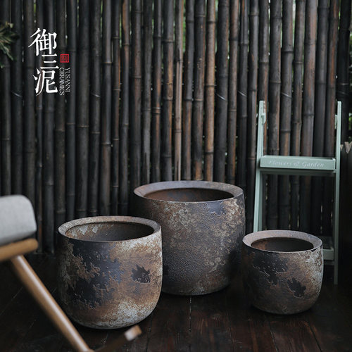 景德镇侘寂风土陶盆落地大花盆客厅民宿别墅大口径户外庭院摆件
