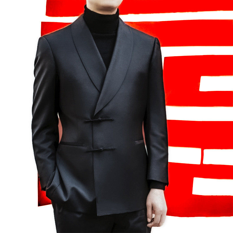 男士中国风盘扣西服宴会修身上衣新郎伴郎礼服外套礼仪主持人西装