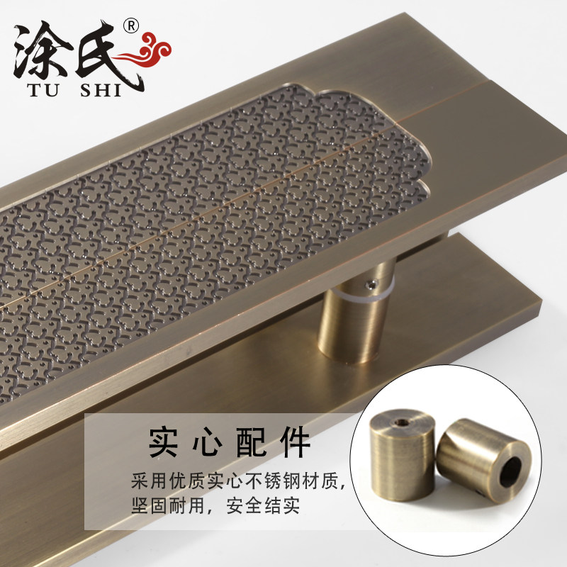 高档玻璃门拉手仿古雕刻铜门商铺包厢中式木门把手黑色可订做LOGO