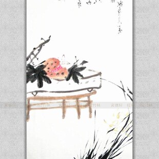 纯手绘国画仿名人字画名家潘天寿条幅禅意水墨兰花石榴图花鸟挂画