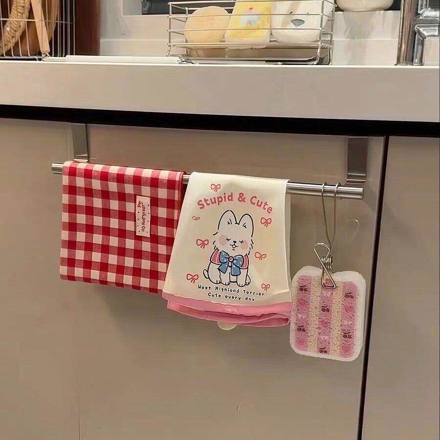 不锈钢毛巾架免打孔厨房柜门背式挂架抹布挂杆晾晒架手套置物架子