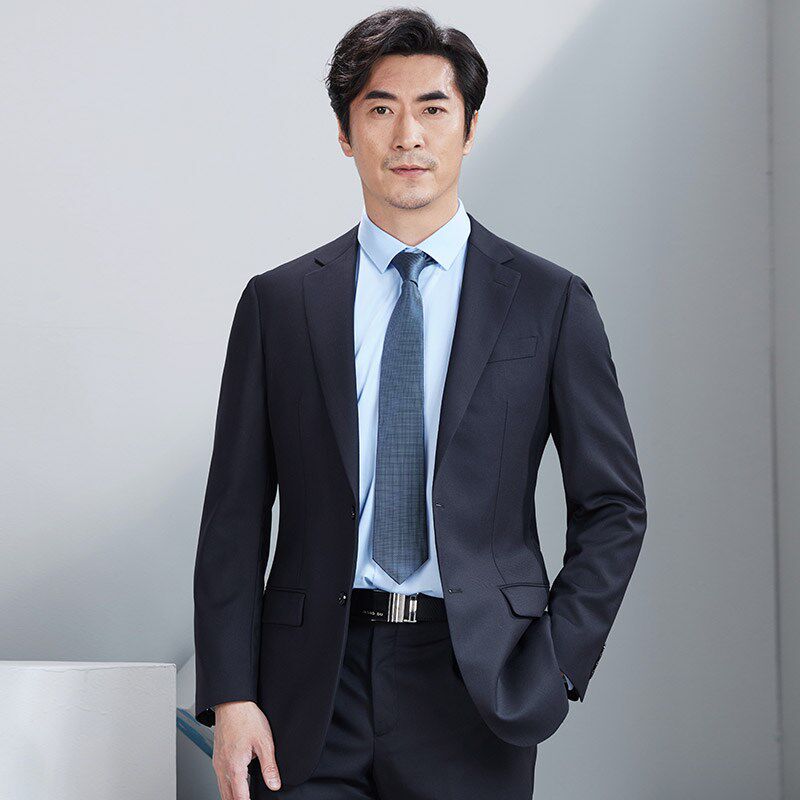 红都羊毛西装套装男士春秋新款商务职业修身正装礼服男装西服套西