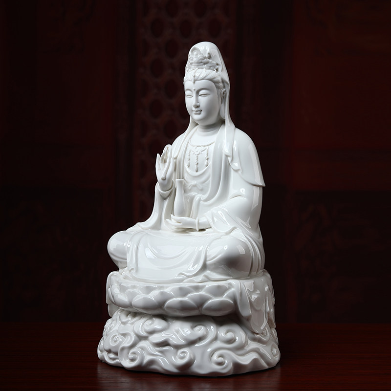 戴玉堂陶瓷坐莲观音菩萨佛像供奉家用南海观世音神像摆件德化白瓷