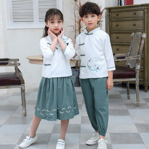 儿童民国风演出服装中国风男女童合唱服小学生汉服夏季国学表演服