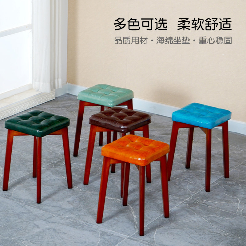 实木凳子家用可叠放简约科技布客厅商用餐饮方凳饭厅软包餐凳高凳