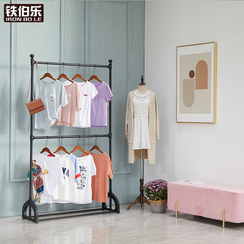 服装店展示架双层男女装店货架童装陈列架单杆升降挂衣架子落地式