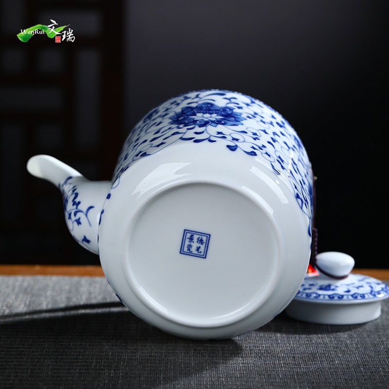 景德镇陶瓷茶壶套装青花瓷家用提梁泡茶壶大容量水杯大号功夫茶具