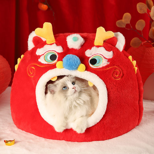 新年猫窝冬季保暖全封闭式狗窝猫垫床猫咪秋冬天窝猫屋耶诞猫房子