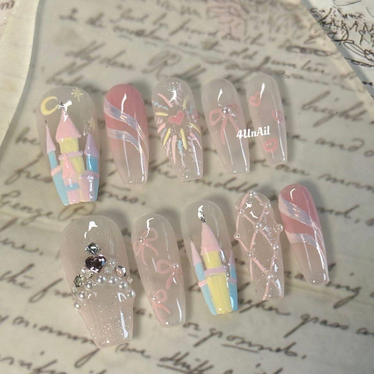 手工美甲穿戴甲夏日少女童话恋爱城堡