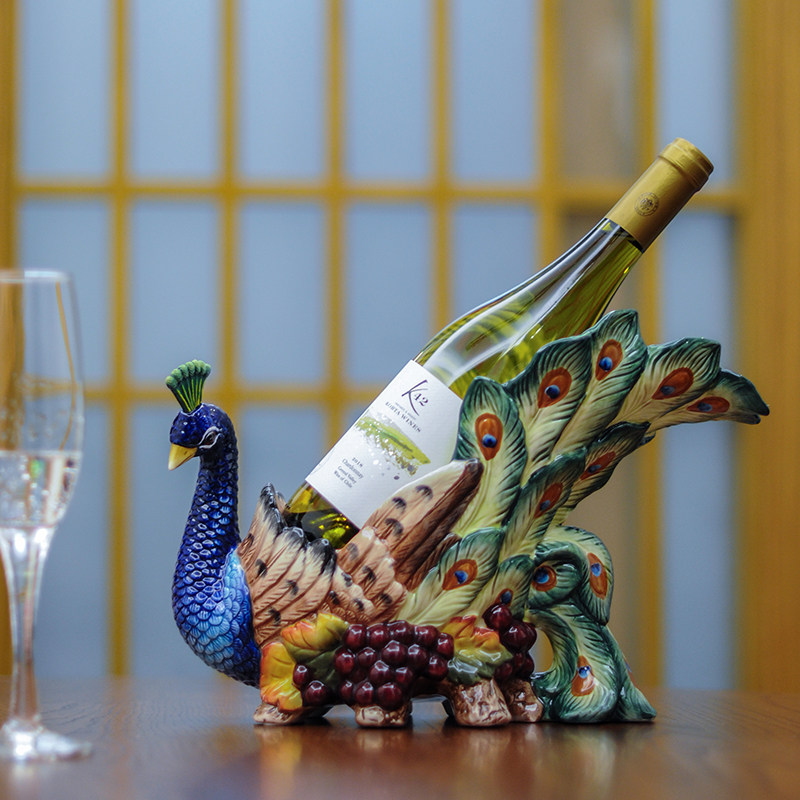 孔雀红酒架摆件陶瓷欧式创意装饰葡萄酒瓶架子酒柜客厅工艺品摆设