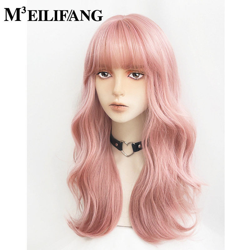粉色假发女长发lolita樱花粉卷发彩色法式港风大波浪女团jk全头套