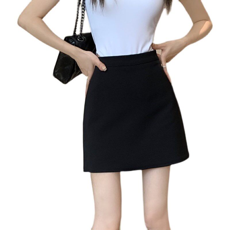 黑色高腰半身裙女2025春百搭显瘦包臀裙a字裙一步裙子西装料短裙
