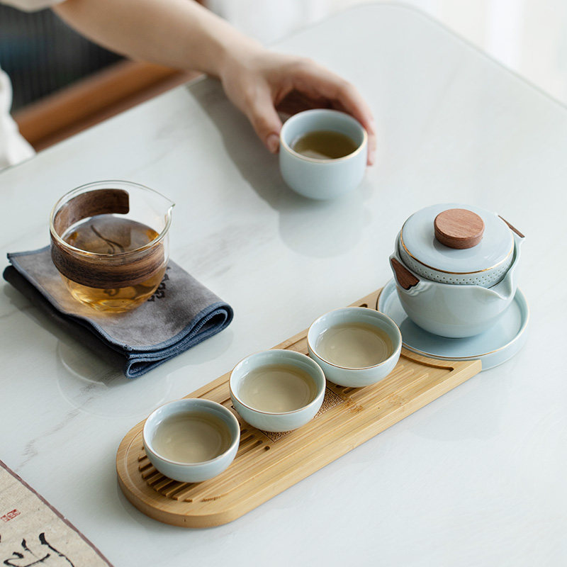 旅行茶具套装户外便携包快客杯一壶四杯露营旅游小型茶盘定制logo