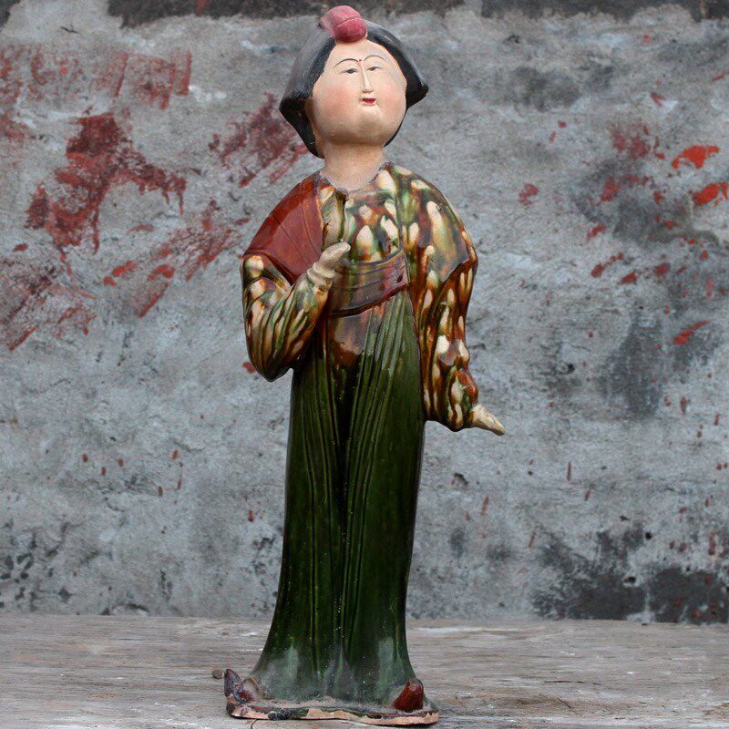 唐三彩仿古仕女陶瓷器摆件博古架收藏古玩画彩绘做旧胖妞肥婆陶俑