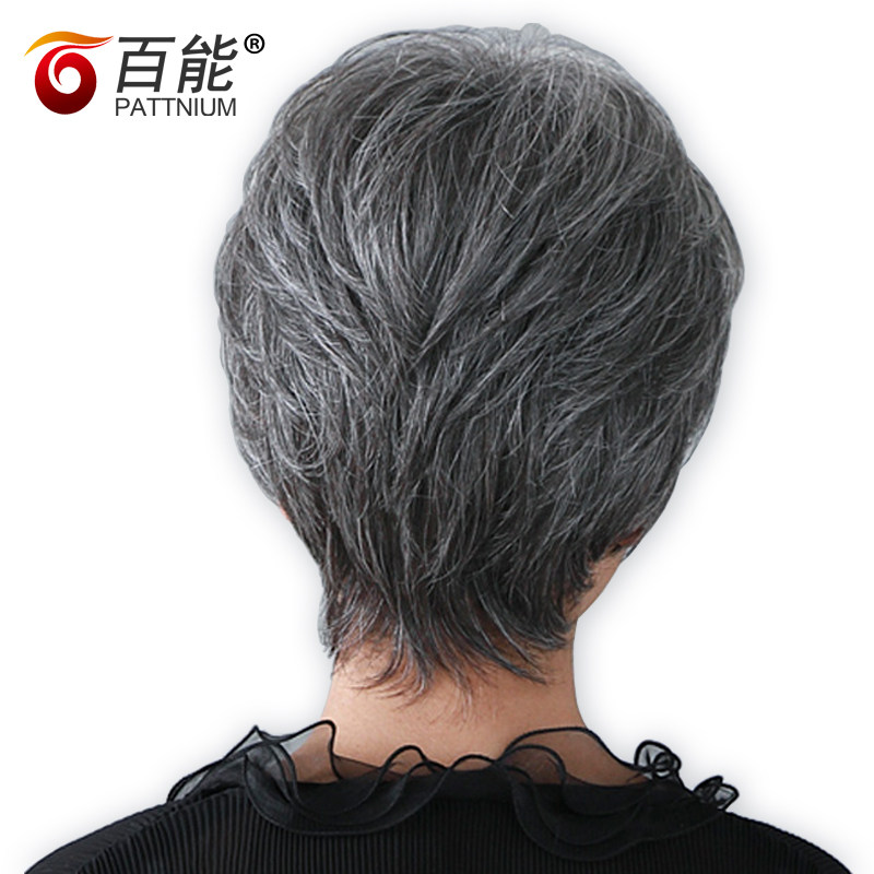 老年假发女花白色灰白色奶奶假发老太太全头整顶真发假发套白发