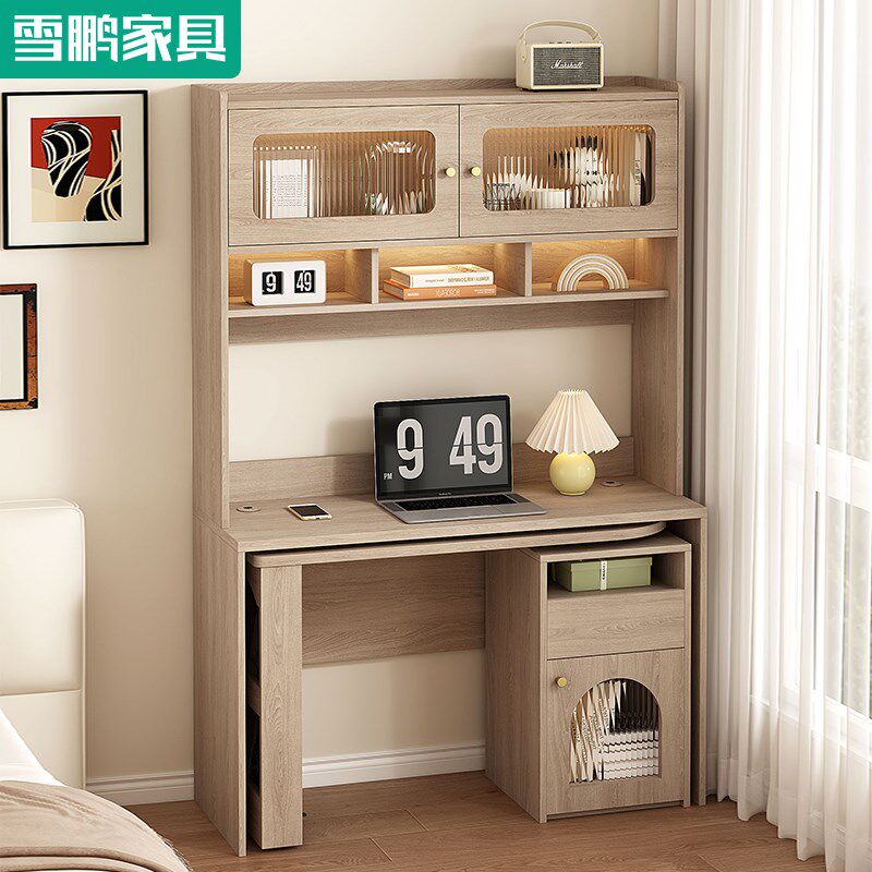 原木风可旋转书桌书柜一体书房转角书桌书架靠墙办公桌办公桌6L72