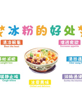 手工冰粉店广告玻璃门吧台立体墙贴冷饮店甜品店创意装饰贴纸海报
