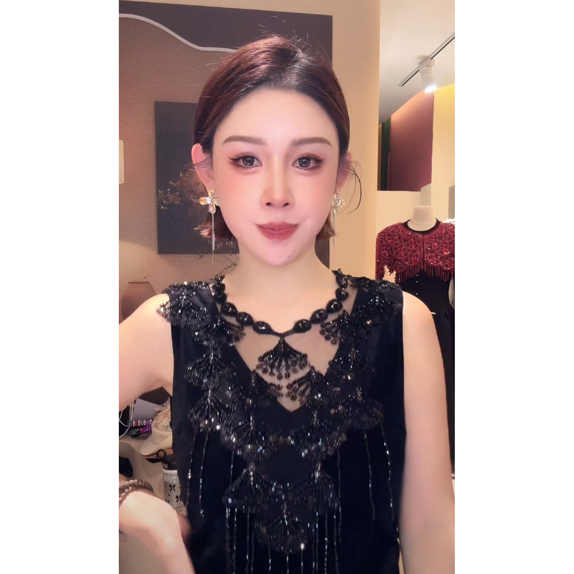 新中式亮片水钻羽扇之舞灵动流苏气质女人WW307