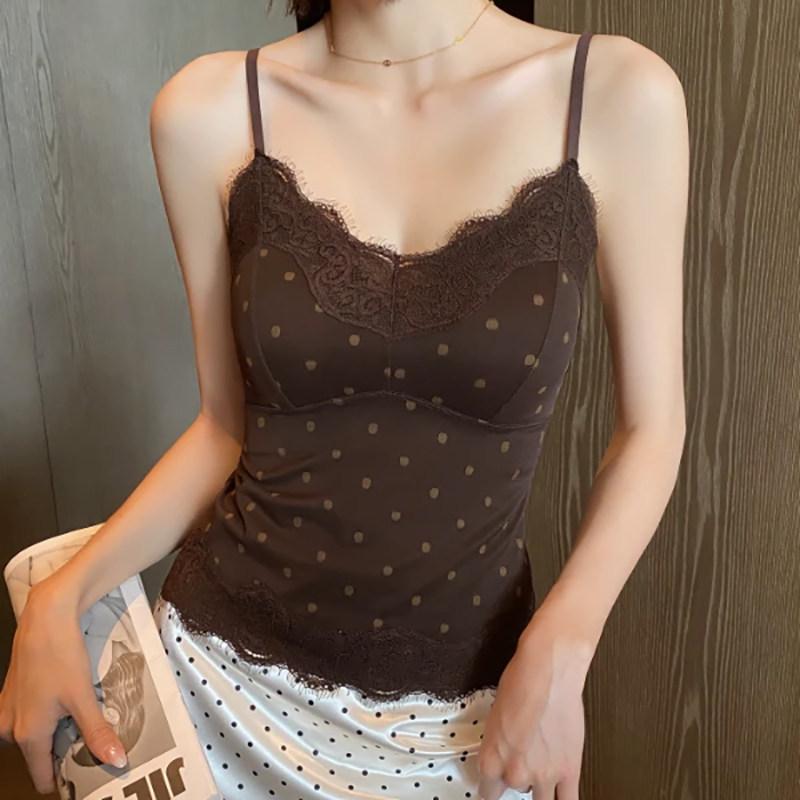 内伴复古波点蕾丝吊带背心法式性感内搭可外穿内衣秋季女士打底