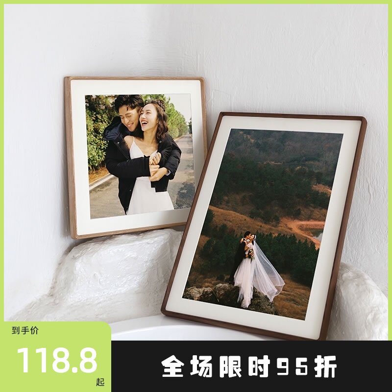 婚纱照洗照片做成相框冲印打印相片黑胡桃圆角卧室客厅挂墙36实木