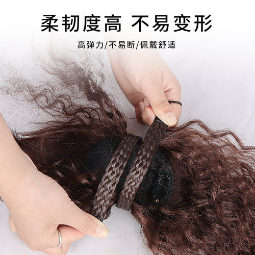 假发刘海女发箍一体真发玉米烫遮白发蓬松增发量卷发头顶补发片女