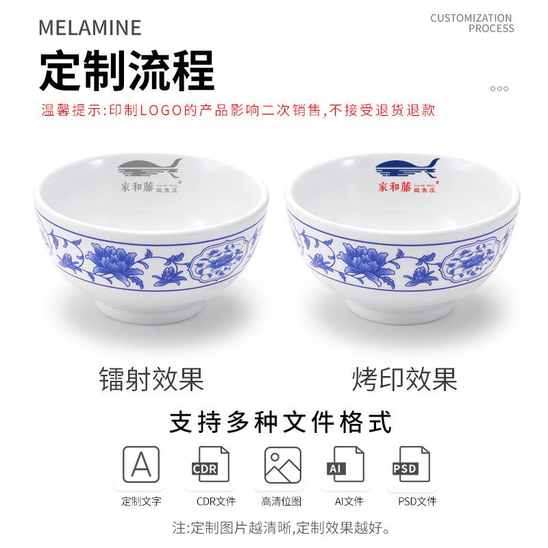 A5密胺小碗商用青花中式酒店饭店餐具米饭碗快餐厅汤碗粥碗塑料碗