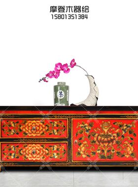 藏式彩绘茶几手绘炕桌中式飘窗柜客厅矮柜复古装饰柜仿古实木家具