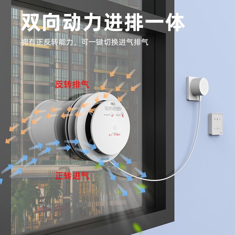 埃默德新风系统家用窗户玻璃款通风神器双向流换气机支持手机APP