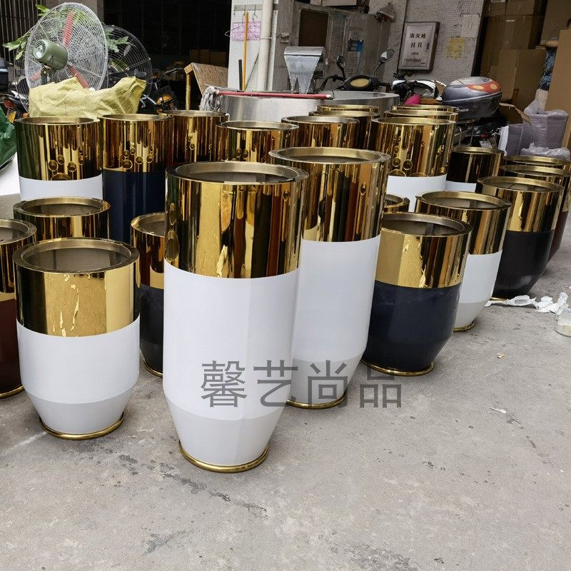 不锈钢花瓶 干花花瓶摆件客厅插花花器 落地金属花盆美陈花瓶花钵