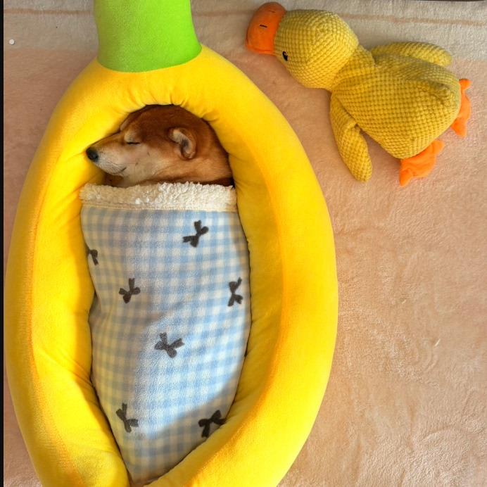 香蕉柯基犬狗窝夏天香蕉船狗窝可拆洗四季通用中小型犬猫窝狗垫子