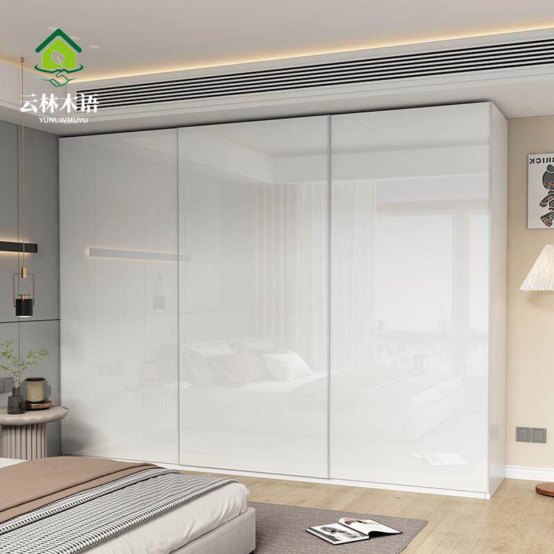 现代拉门衣柜家用主卧室衣橱极简高亮光门白色衣柜移门定制尺寸