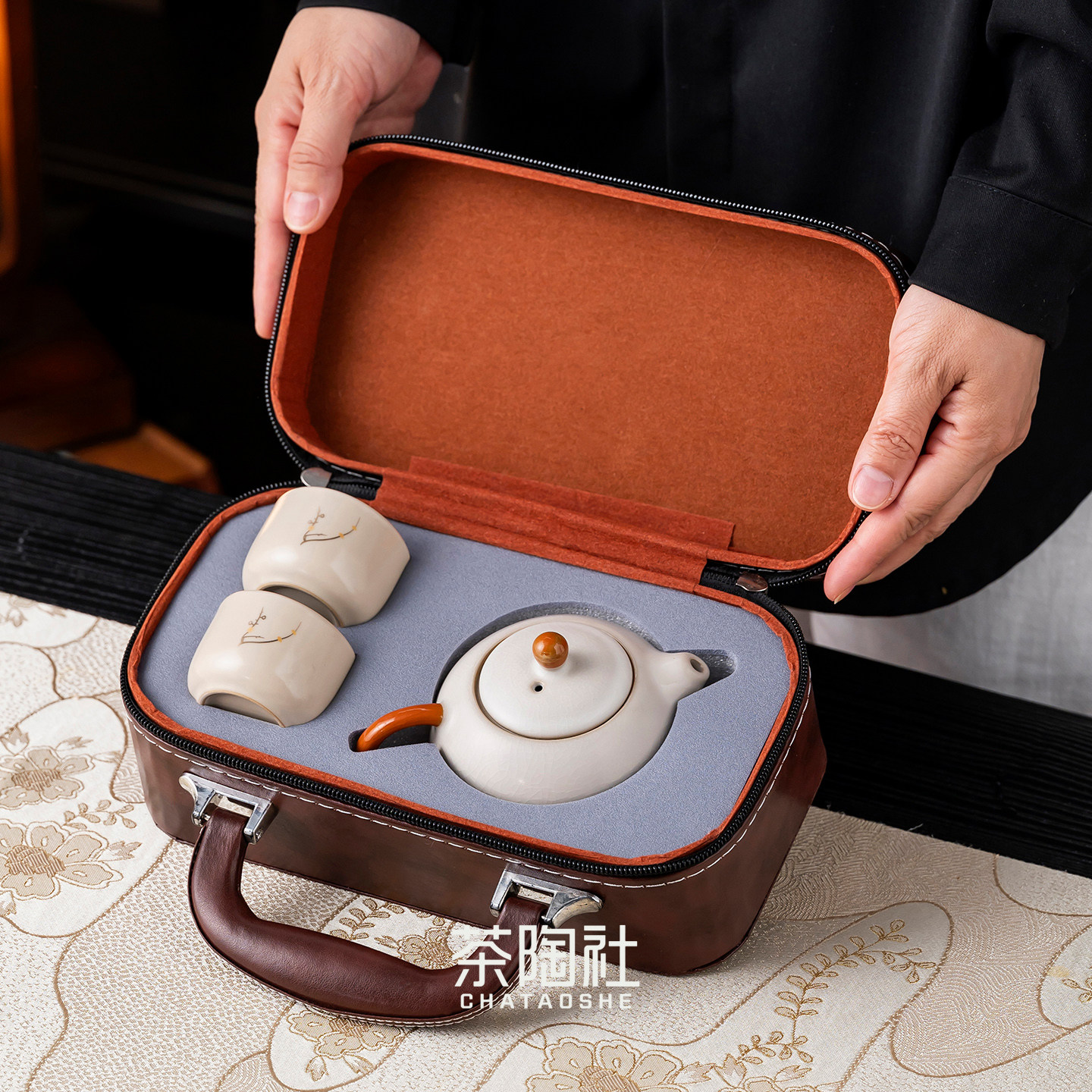 汝窑旅行茶具便携式一人饮快客杯图片