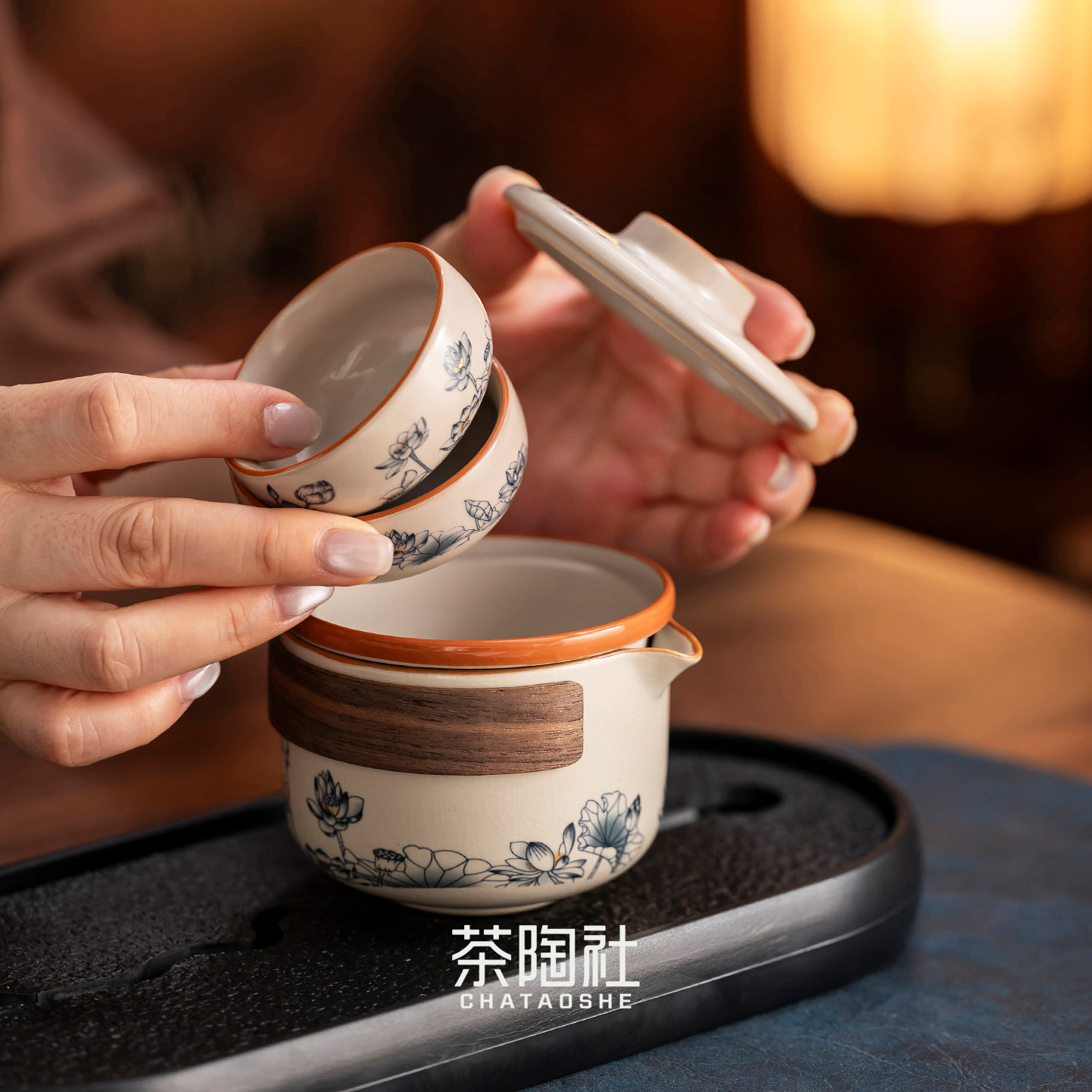 汝窑旅行茶具套装一壶二杯便携式图片