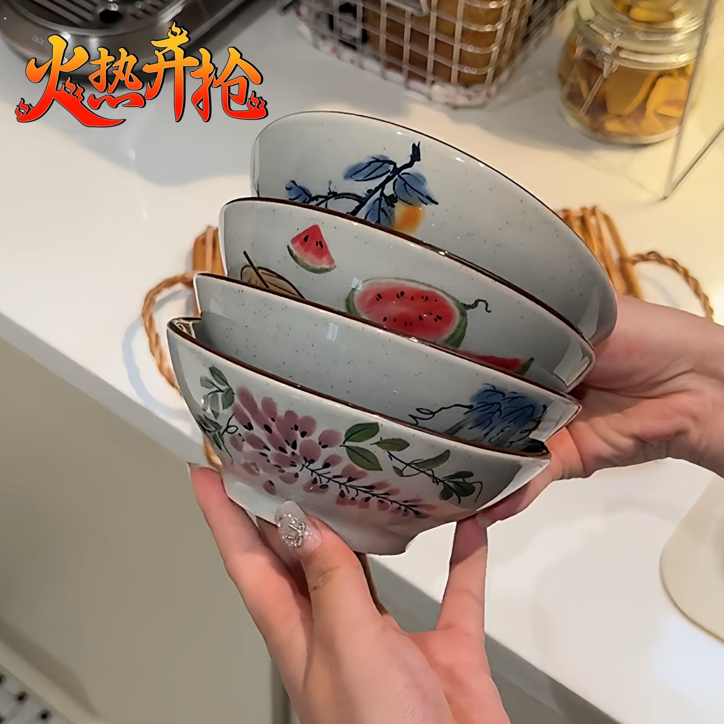 民族风饭碗新年喜庆陶瓷餐具过年新中式喝酒碗家用复古釉下彩汤碗