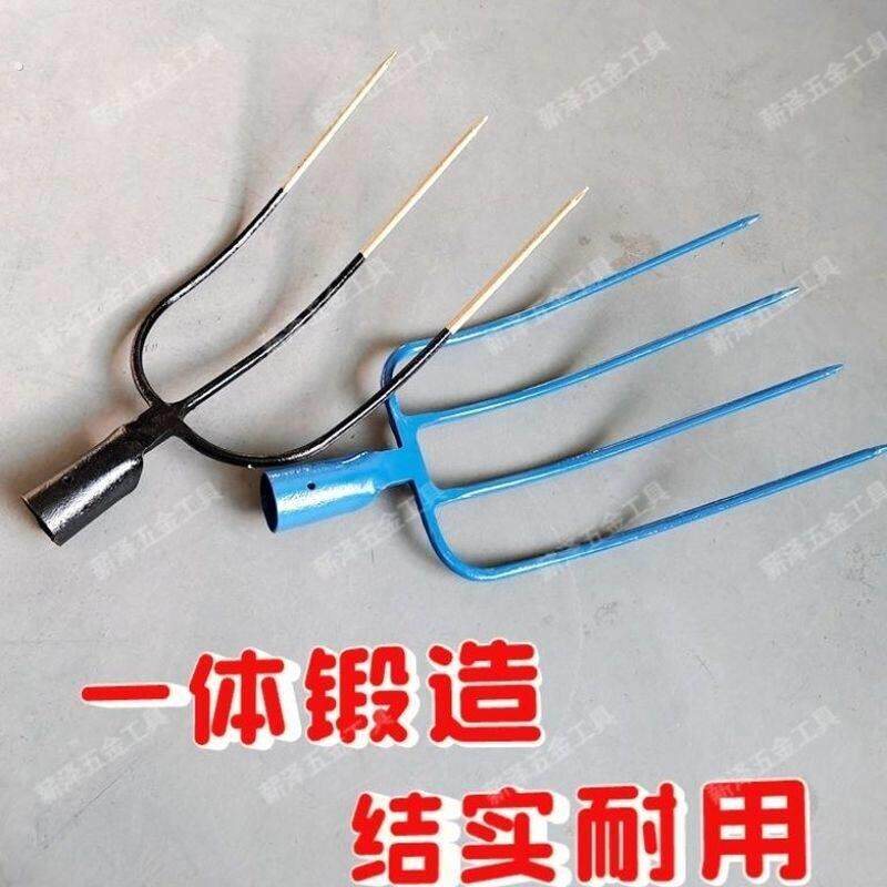锻打锰钢实心草叉大号农用叉子叉粪杂物二三股四五股出口一体钢叉