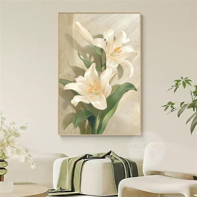 百合花客厅沙发背景墙装饰画肌理画入户玄关挂画艺术画高级感壁画