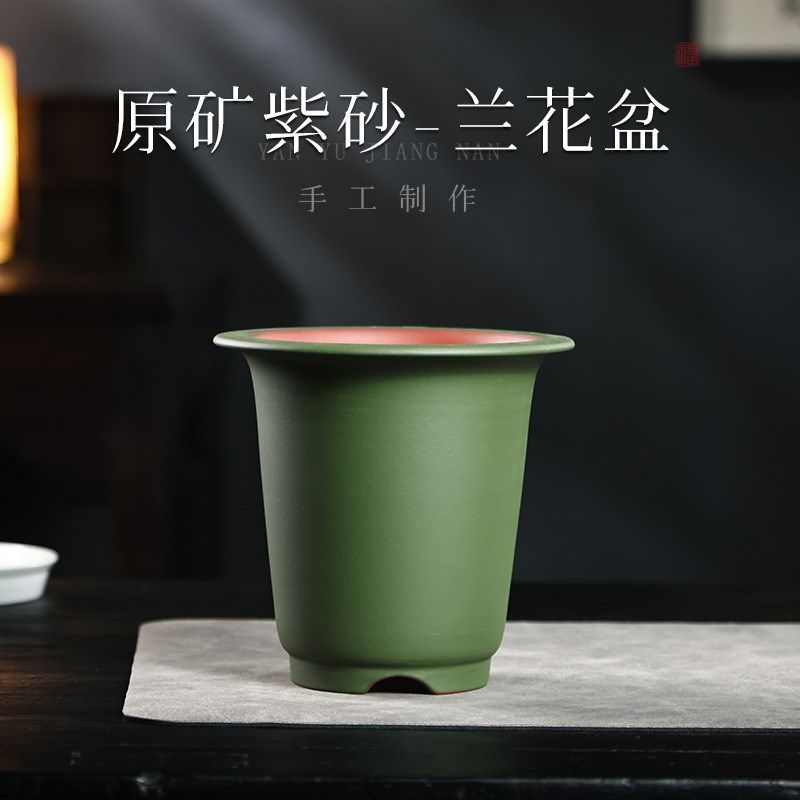 紫砂花盆兰花盆陶瓷紫砂花盆带托盘春蕙建寒吊兰草兰花专用花盆