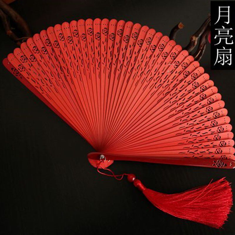 【高档精品扇】出口日式折扇 全竹扇子 礼品扇 烤漆 大红色玫瑰花